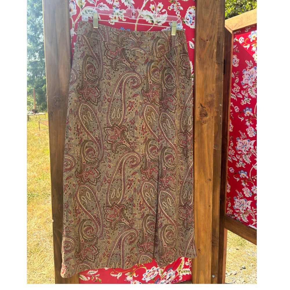Vintage 2000's Brown Paisley Faux Suede Boho Whimsigoth Maxi Skirt Size M